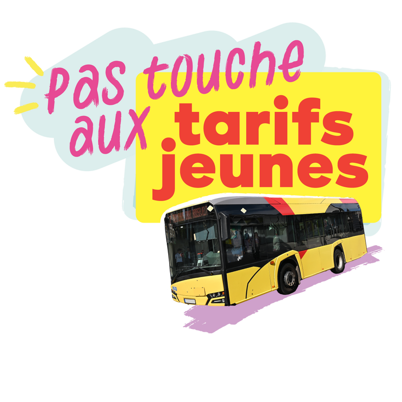 Image d'un bus TEC avec le slogan "Pas touche aux tarifs jeunes"