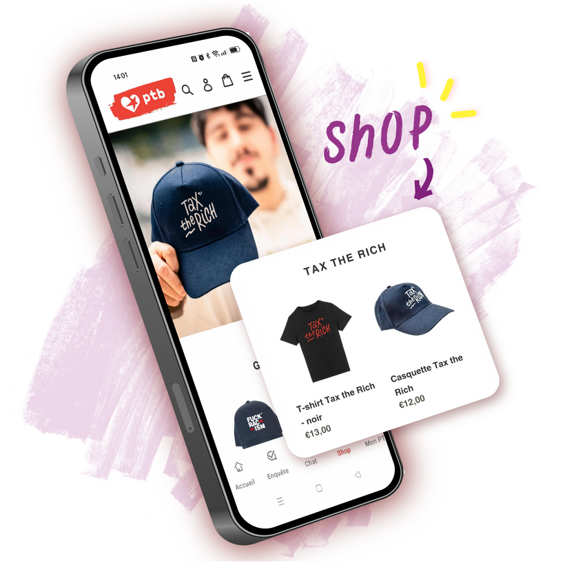 Image du volet "Shop" de l'app du PTB