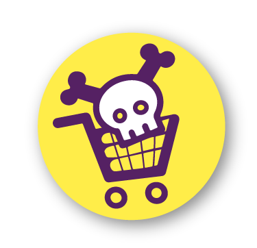 Logo d'un caddie de supermarché avec une tête de mort.