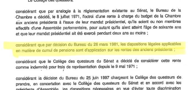 Un document dactylographié avec un passage surligné en jaune mentionnant l'existence de bonus de pension.