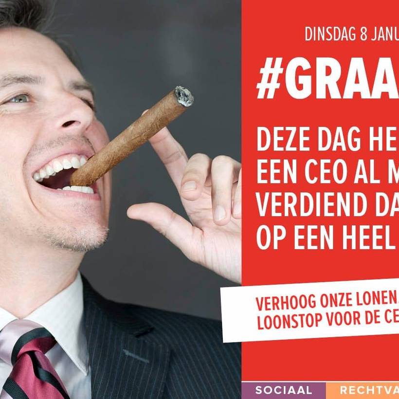 CEO verdient gemiddeld 46 keer meer dan werknemer. PVDA vraagt plafonnering CEO-lonen.