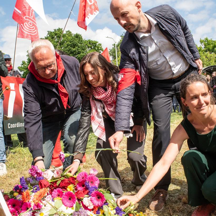 La délégation du PTB présente à la commémoration au fort de Breendonk organisée par la Coalition 8 mai le 4 mai 2025