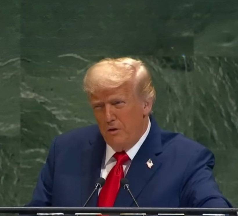 Donald Trump tijdens zijn toespraak voor de VN