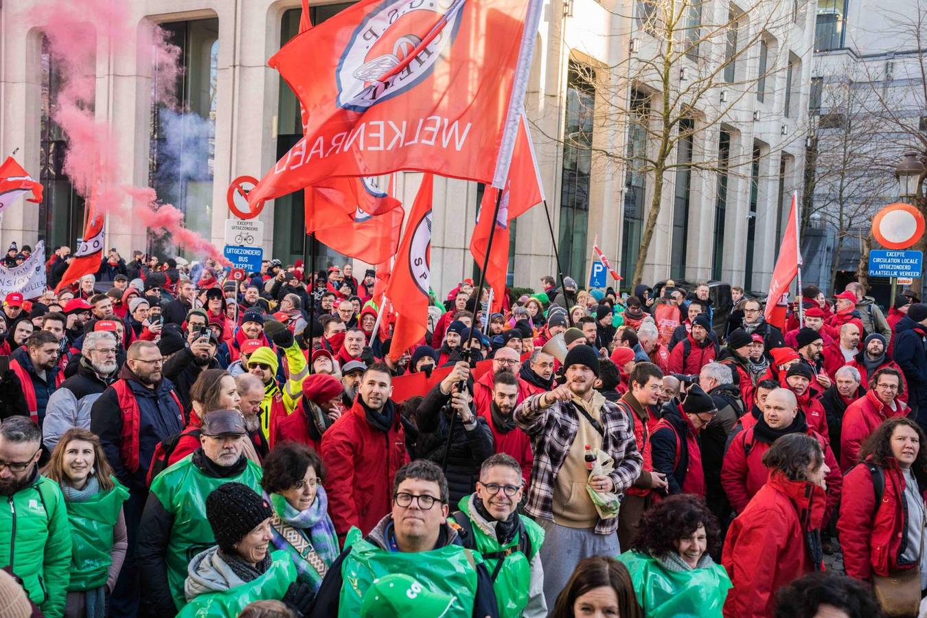 Mensen van de vakbond, groen en rood