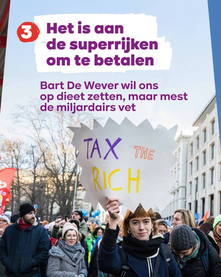 Tekst: 3. Het is aan de superrijken om te betalen Bart De Wever wil ons op dieet zetten, maar mest de miljardairs vet