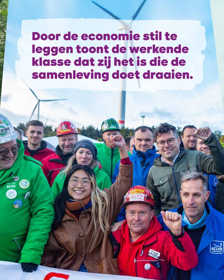 Beeld 3: Door de economie stil te leggen toont de werkende klasse dat zij het is die de samenleving doet draaien.