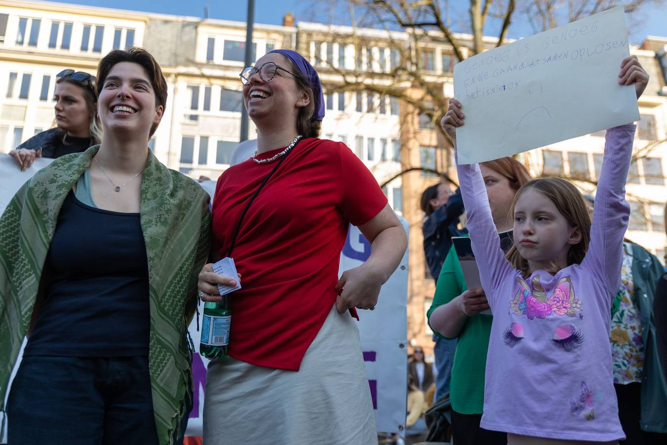 Betoogsters op de manifestatie in Leuven tegen seksueel geweld