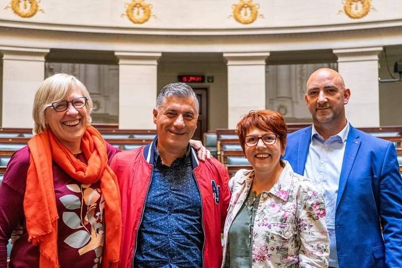 Gaby Colebunders in de Kamer, samen met de andere arbeiders-volksvertegenwoordigers van de PVDA: Maria Vindevoghel, Roberto D'Amico en Nadia Moscufo