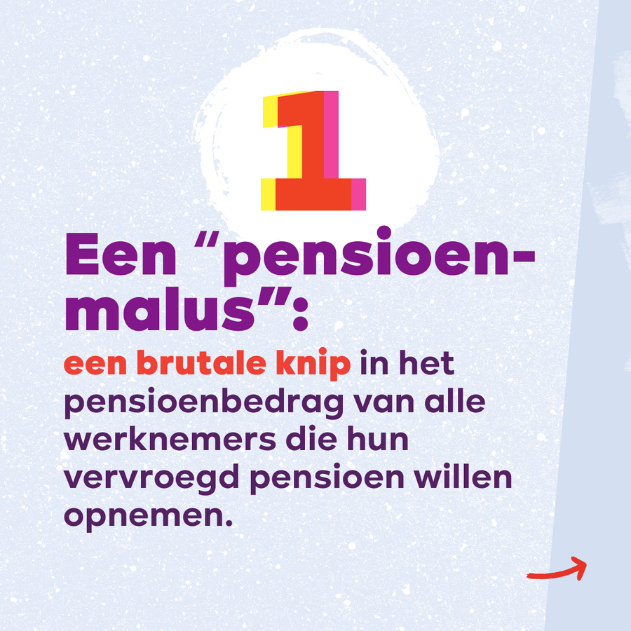 Beeld 3. 1/ → Een “pensioen-malus”: een brutale knip in het pensioenbedrag van alle werknemers die hun vervroegd pensioen willen opnemen.