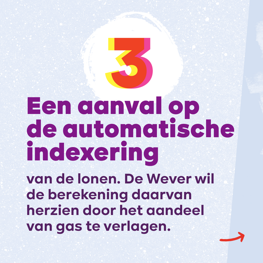 Beeld 5. 3/ → Een aanval op de automatische indexering van de lonen. De Wever wil de berekening daarvan herzien door het aandeel van gas te verlagen.