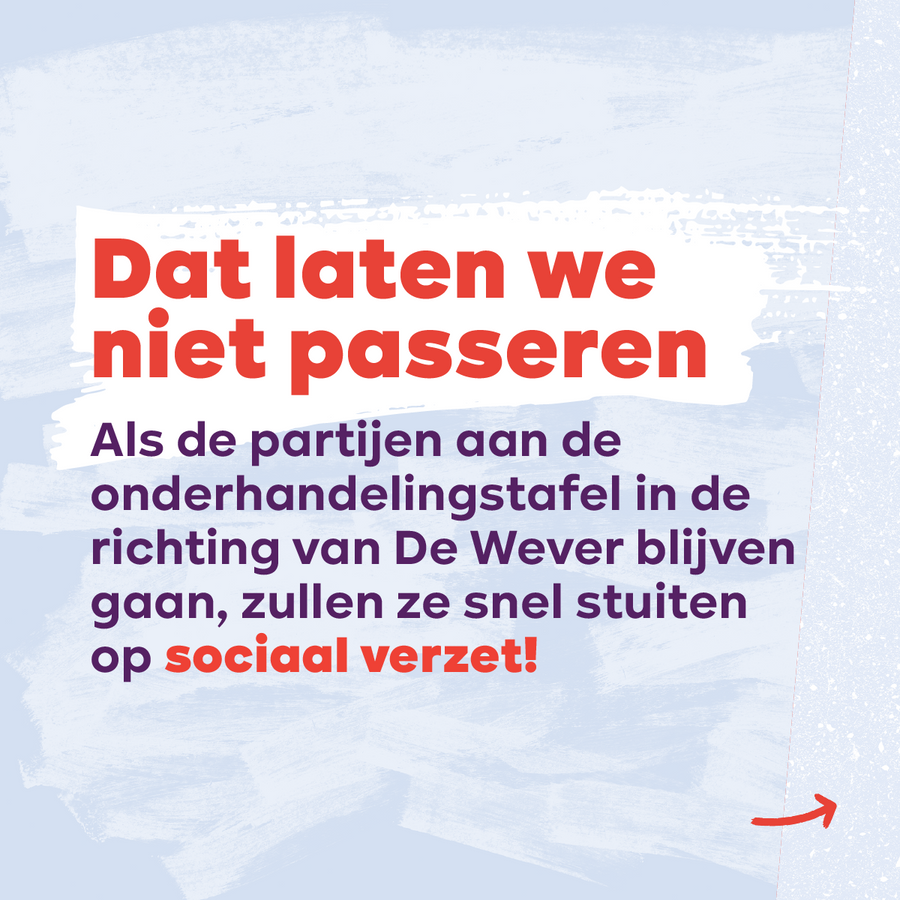 Beeld 11. Dat laten we niet passeren. Als de partijen aan de onderhandelingstafel in de richting van De Wever blijven gaan, zullen ze snel stuiten op sociaal verzet!