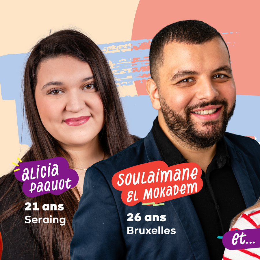 Carrousel jeunes élus du PTB, image 2 : Alicia Paquot, Seraing, 21 ans. Soulaimane El mokadem, Bruxelles, 26 ans