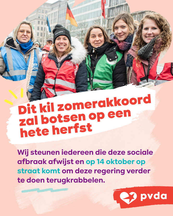 Slide 7: groepsfoto van arbeiders in actie met hun vakbonden