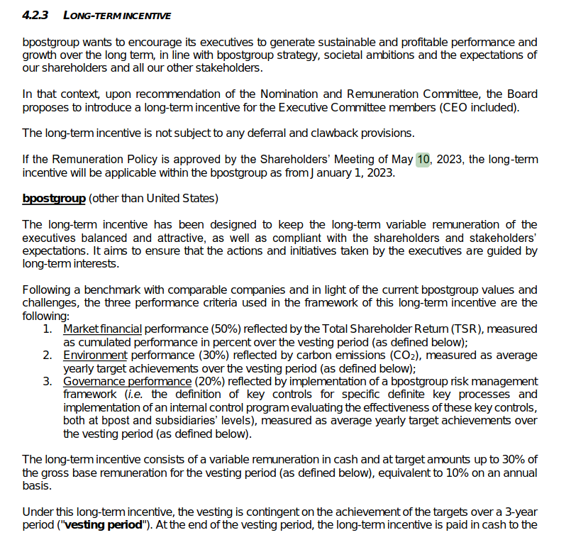uittreksels uit ‘Bpost remuneration policy’, Subject to approval by the Shareholders’ Meeting.